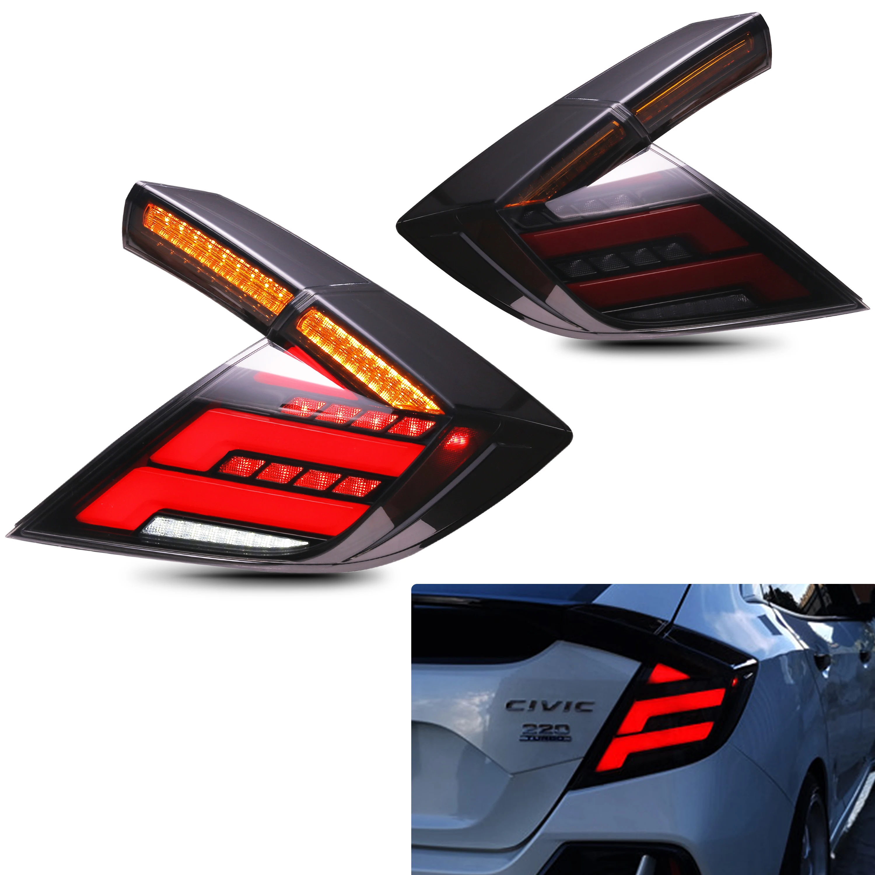 

LED Tail Lights for Honda Civic Hatchback Type-R 2016-2020 Sequential Turn Signal Rear Lamps Assembly [Not Fit Sedan/Coupe]