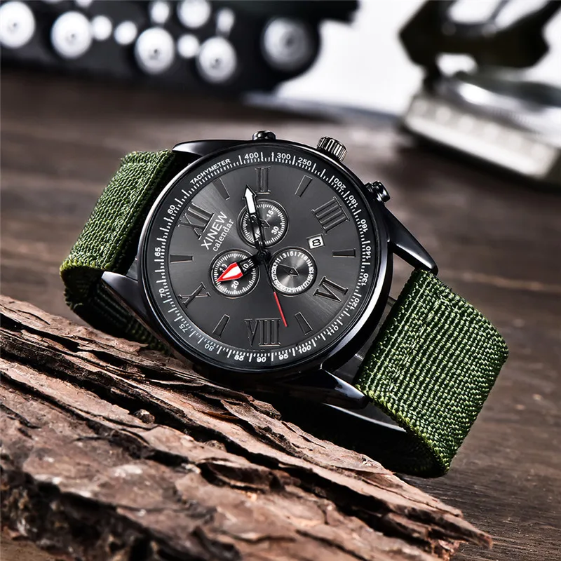 Men Original XINEW Brand Watches Black Students Fashion Nylon Band Sports Gifts Date Quartz Watch Relogio Masculino Reloj Hombre