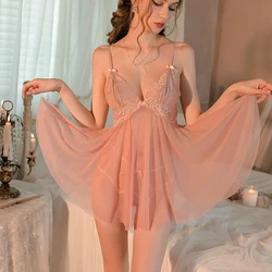 Women's Erotic Lingerie Sexy Pure Desire Hot Sleepwear Homewear Set Couple Flirting Halter Tulle See-through Temptation Dresses