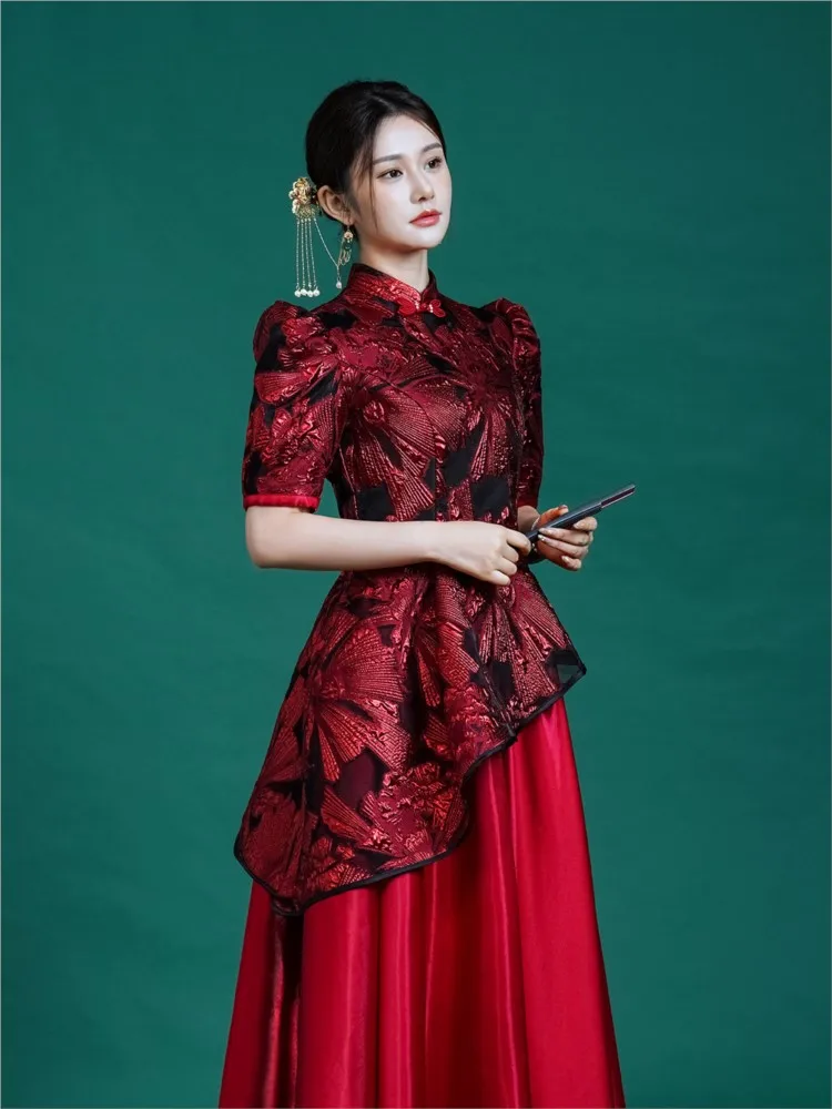 New Chinese-style evening gowns traditional Chinese fashion show cheongsams performance costumes for female hosts