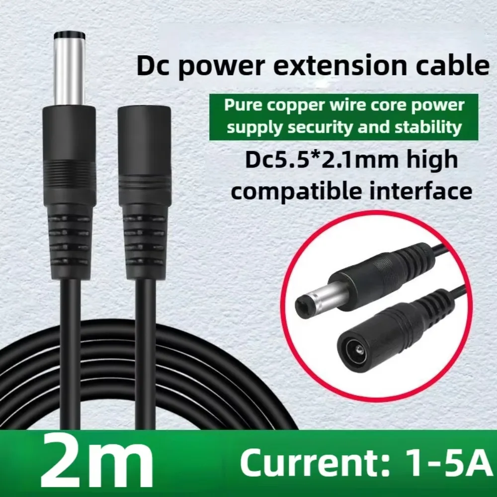 Kamera pengawas kabel ekstensi daya DC5521 2m, aksesori CCTV perlindungan keamanan Video pengawasan