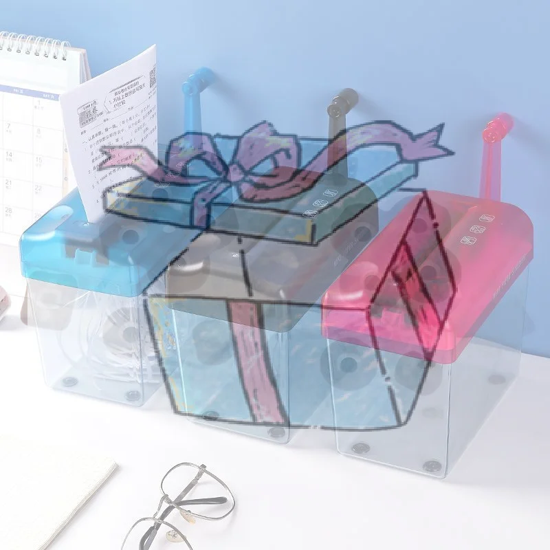 【CCA】Portable Mini Manual Paper Shredder With Hand Crank Clear Waste Bin For Home Office Use