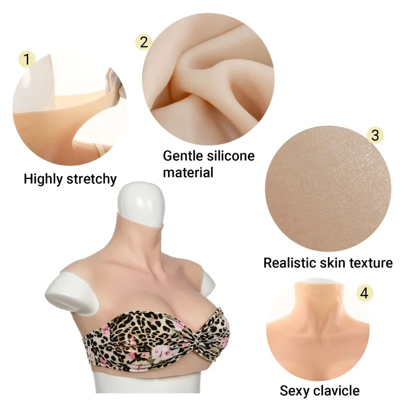 C/D/E/G Cup Natural Silicone Breast Implants Suitable for Role-Play, Theater Performances Realistic Full Coverage Prosthesis