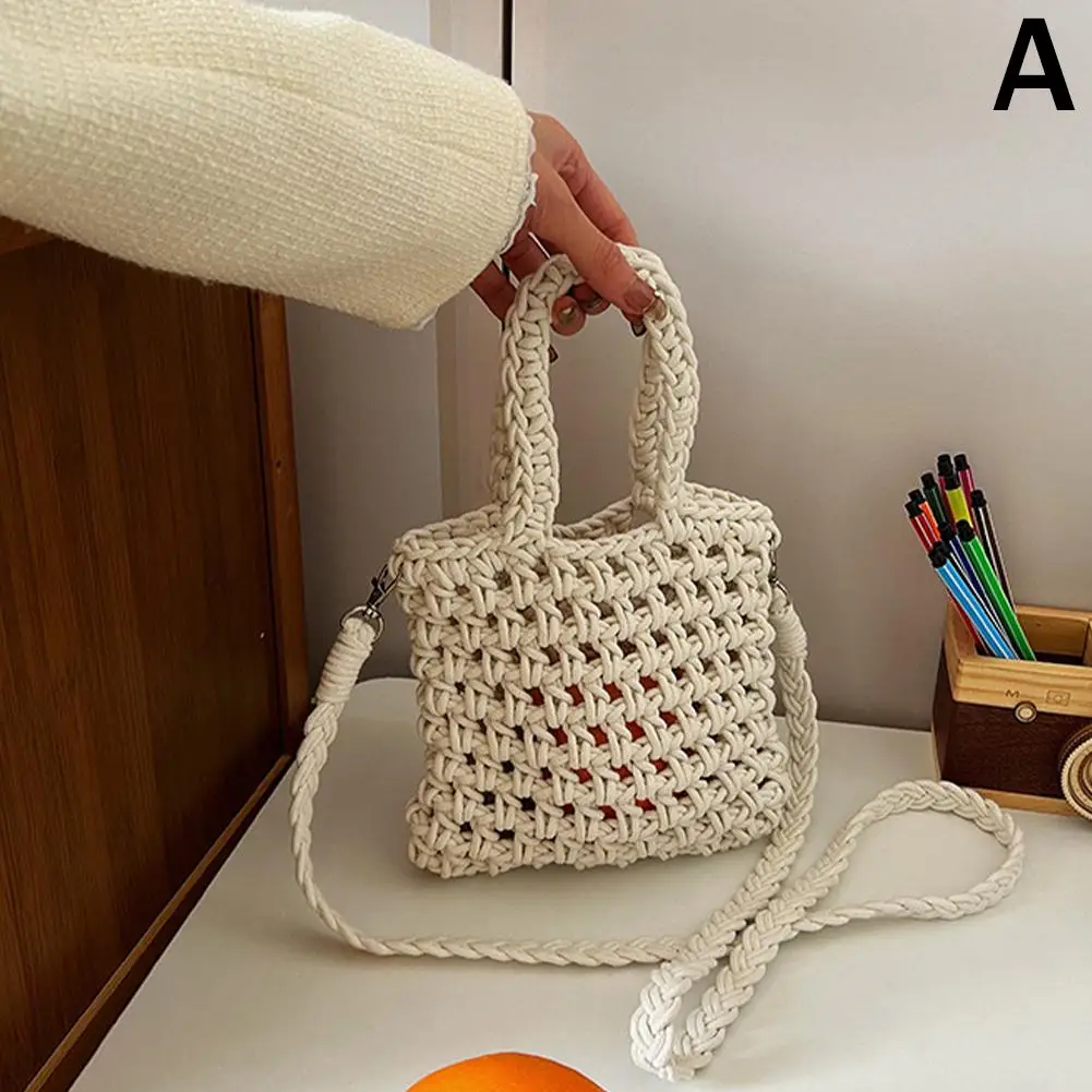 Bolso de hombro tejido a mano para mujer y niña, bandolera versátil Vintage, bolso de mensajero hueco, bolso con asa, B9n5