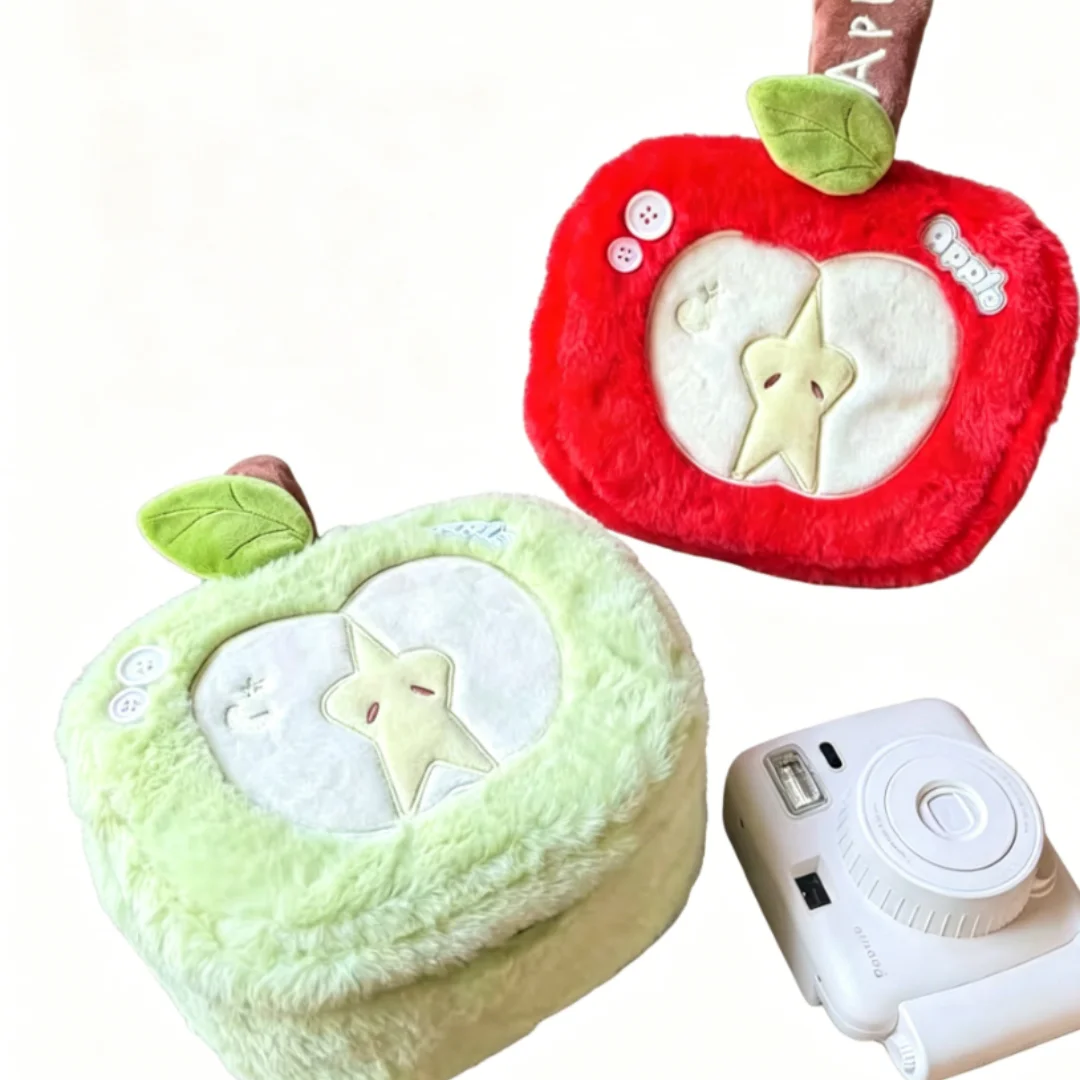 Cute Cartoon Apple Handheld Makeup Bag, 3D Partition Camera Pouch, Multi-Layer Desktop Storage Bag for Back to School