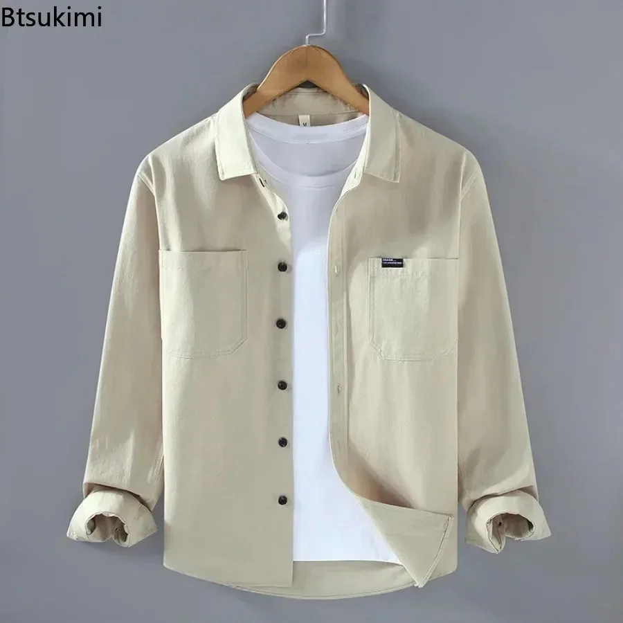 

Spring New Men's Long-sleeved Casual Shirts Japanese Style Loose Simple Shirt Coats Breathable Versatile 100% Cotton Blouse Male