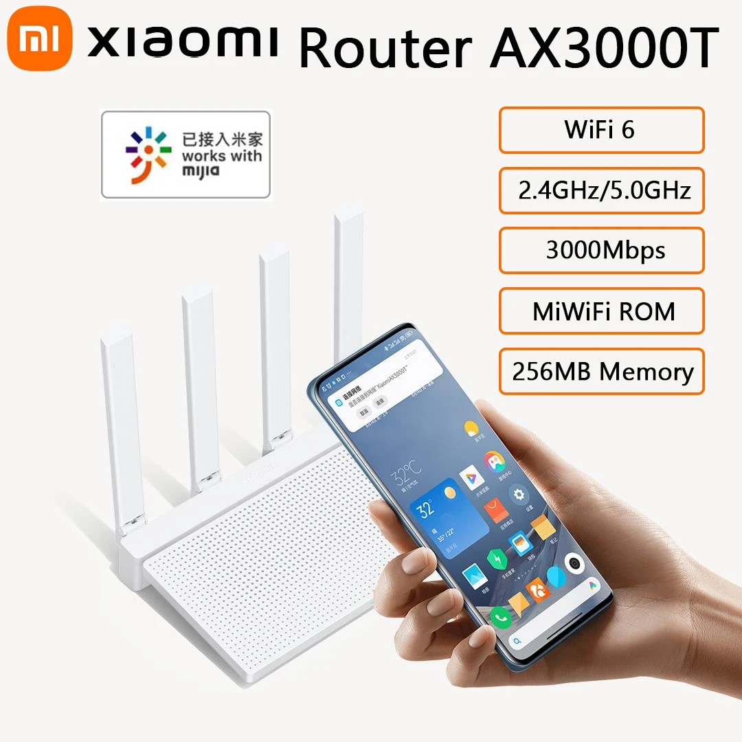 

Оригинальный маршрутизатор Xiaomi AX3000T 2,4G и 5G WiFi 6 1,3 ГГц Процессор 160 МГц WAN LAN LED NFC Соединение Wi-Fi Ретранслятор Удлинитель дальнего действия