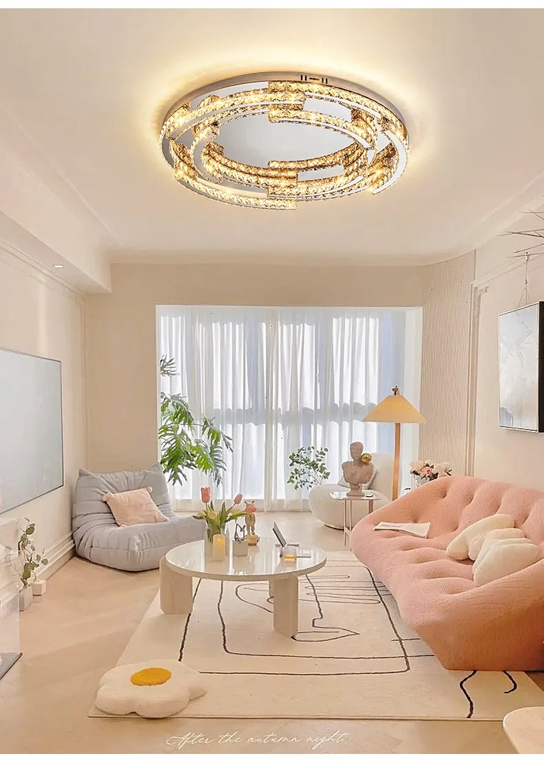 Crystal LED Ceiling Lamp Foyer Shiny Steel Luminaires