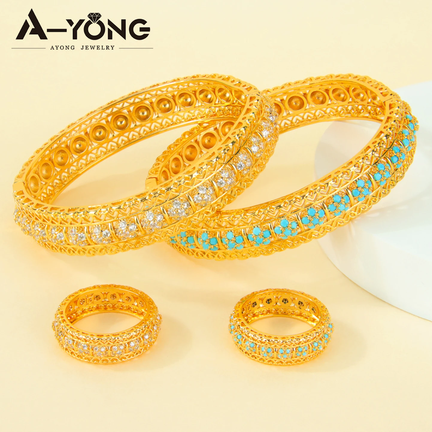 Luxury Dubai Gold Wedding Jewelry Set 21k Gold Plated Italian Fashion Cuff Bracelet Ring Ethiopian Women Party Bangles