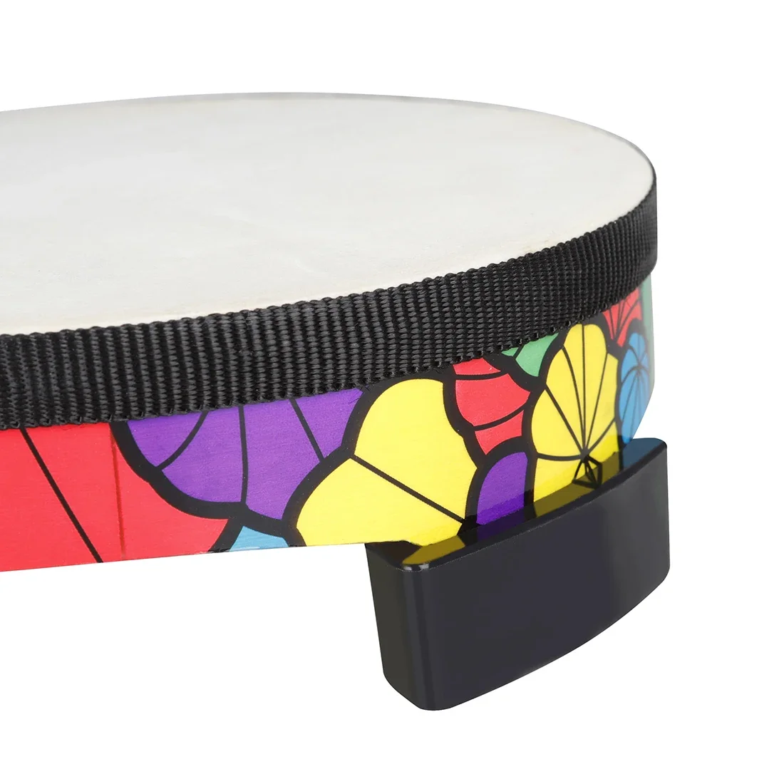 Orff Tamburello Tamburo a terra Pelle di pecora Applique Tamburello Strumento a percussione portatile Tamburo Regalo musicale per bambini Giocattoli