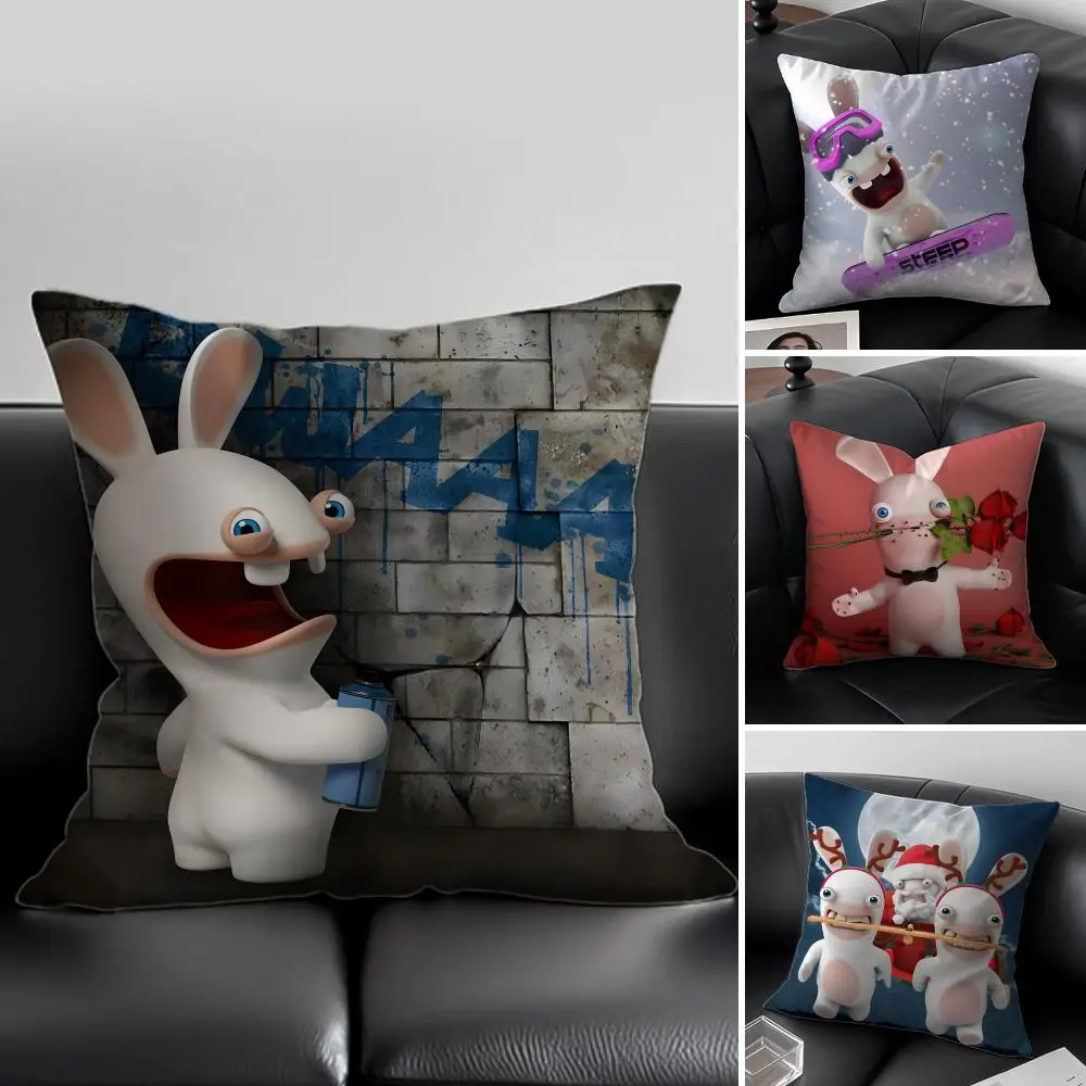 

Cute r-Rayman Raving Rabbids Fun Cushion Cover Pillow Case Anti-dustmite Invisible zipper silky plush cushion