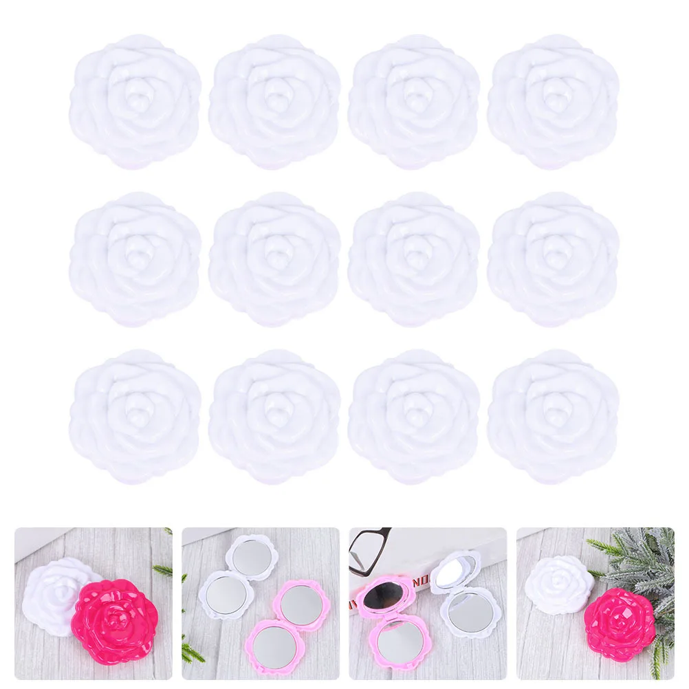 12Pcs Double-Side Foldable Rose Plastic Compact Makeup Mirrors Portable Pocket Mirror Travel Use Makeup Tool Pocket Mirror