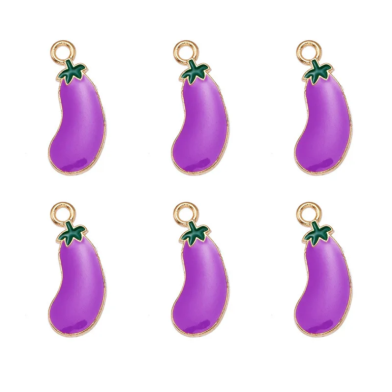 20 pcs/lot Fashion Vegetable Eggplant Alloy Enamel Pendant Accessories Charms for Women, Earrings/Necklace Handmade DIY Jewelry