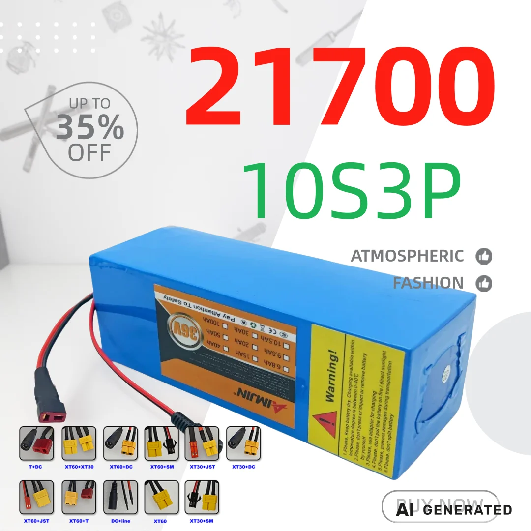 New 36V 15000mAh 21700 Lithium Battery 10S3P Built-in BMS 150W-750W 42V E-Two Wheelers Motorcycle Scooter.