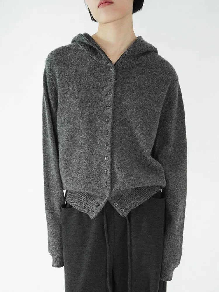 Podzim/zima 2025 nový dámský kardigan s kapucí, 100% čistý kašmírový svetr, evropská silná podzimní pletená bunda s kapucí - náhled 3