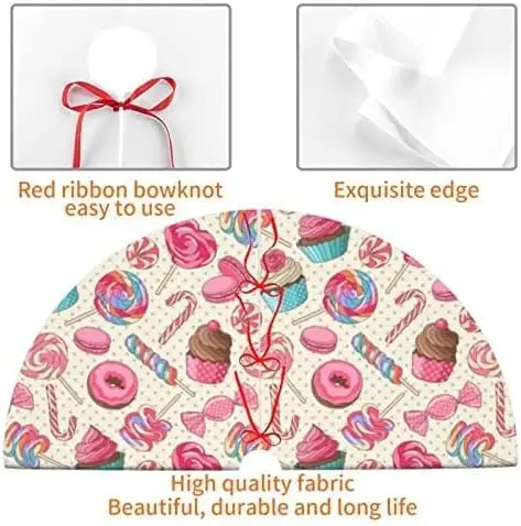 Lollipop Cupcake Donut Candy Christmas Tree Skirt Xmas Tree Mat Holiday Party Home Decor 48 Inch