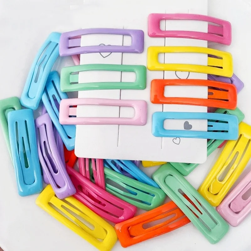 140 PCS, 5CM Oil Dripping Candy Color Rectangle Hairpins BB Clips Baby Girls Snap Clips Kids Hairgrips