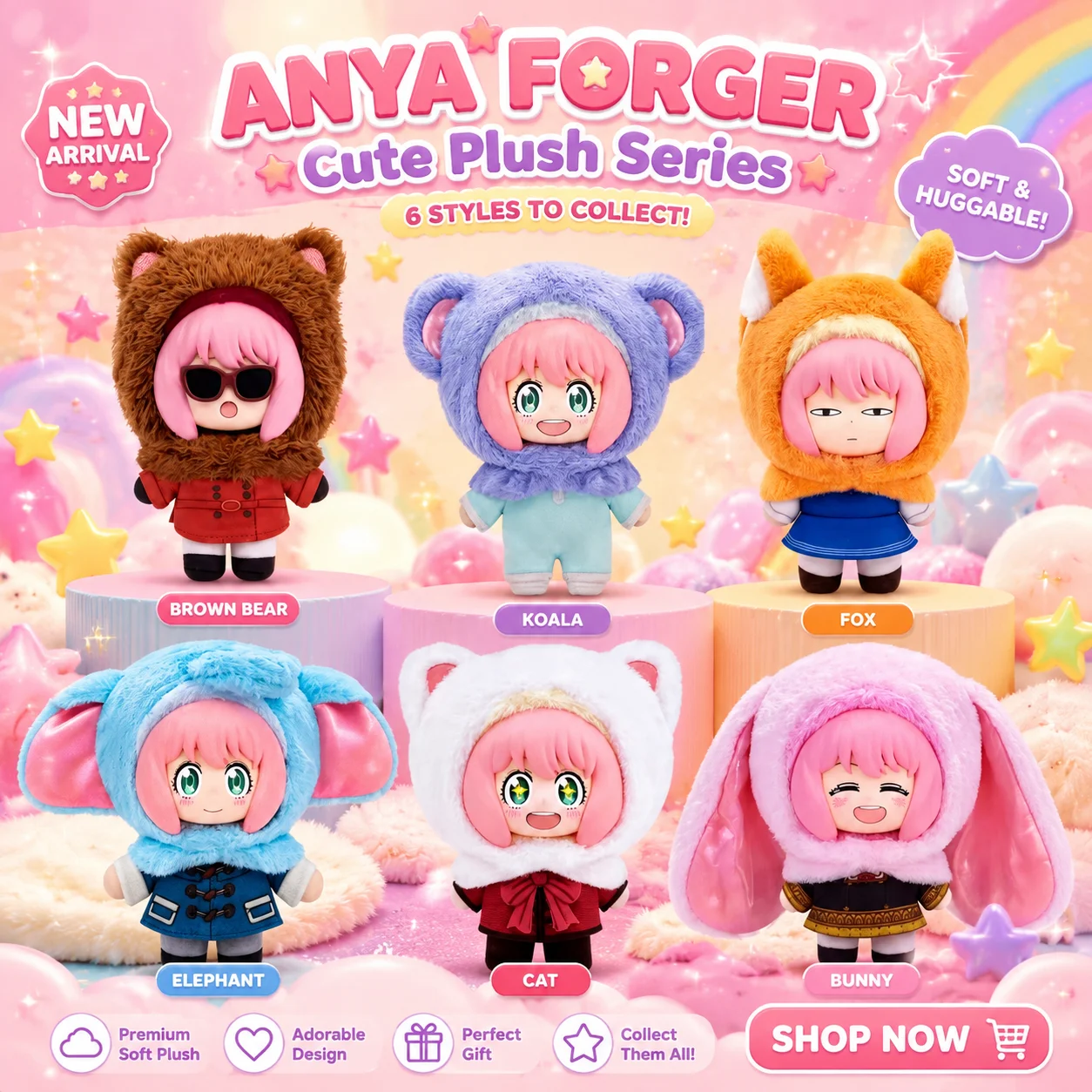 Spy X Family Anya Animal Party Series Blind Box Plush Pendant Cute Doll Keychain Anime Peripheral Ornament Collectible Gift