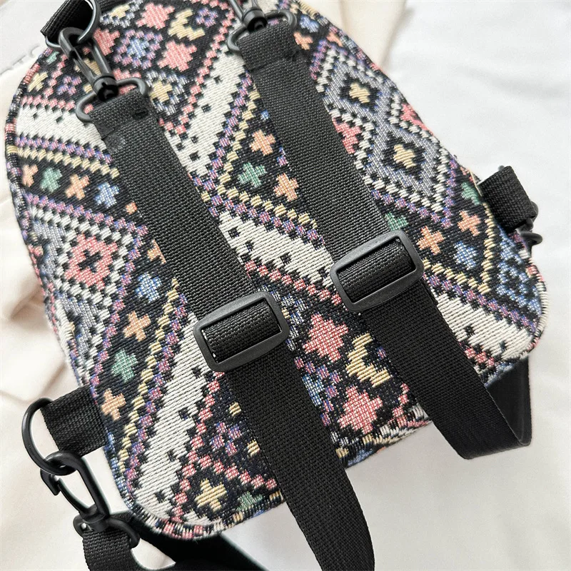 Picture 5: Large capacity canvas retro national style small backpack women travel multi-function handbag cross body backpack
