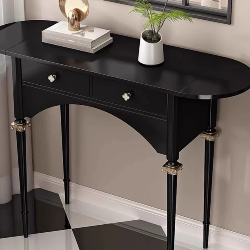 

entrance table American four-leaf clover entrance cabinet light luxury black bedside cabinet solid wood sofa side cabinet