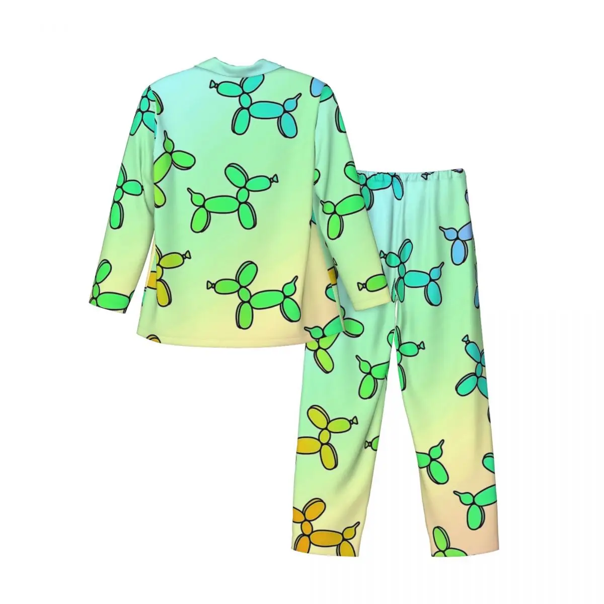 Pijama masculino com estampa de cachorro balão colorido, roupa de dormir moderna para casa, primavera, 2 peças, retrô, design grande, conjunto de pijama