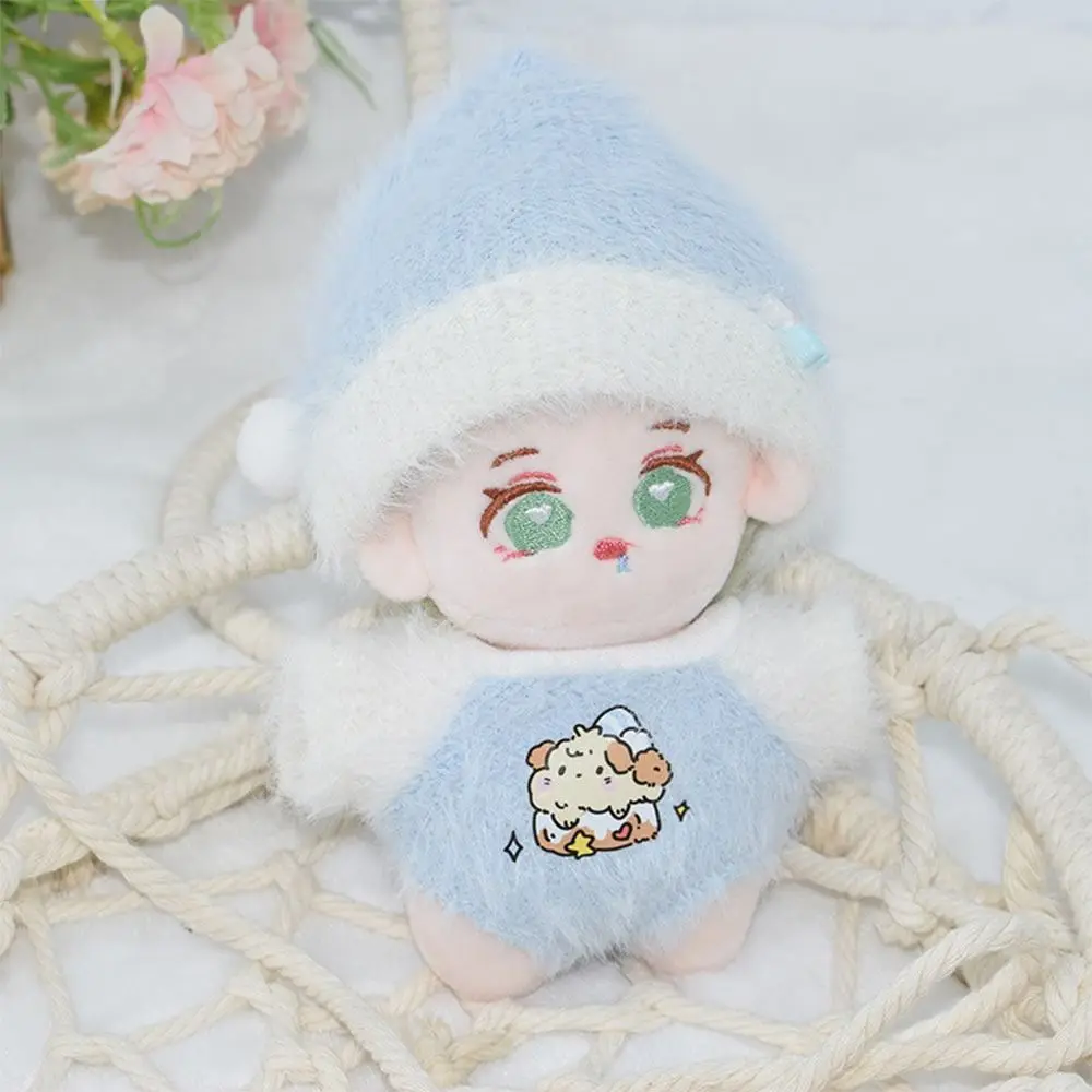 10cm Doll Clothes Cartoon Dog Blue White Doll Plush Jumpsuits Set Photo Prop Playing House Miniature Cap Pajamas