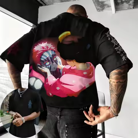 Demon Slayer Men's T-shirt Akaza Koyuki Summer Anime Tee Spring and Autumn Boys Fashion Short-sleeved Parent-child Wear