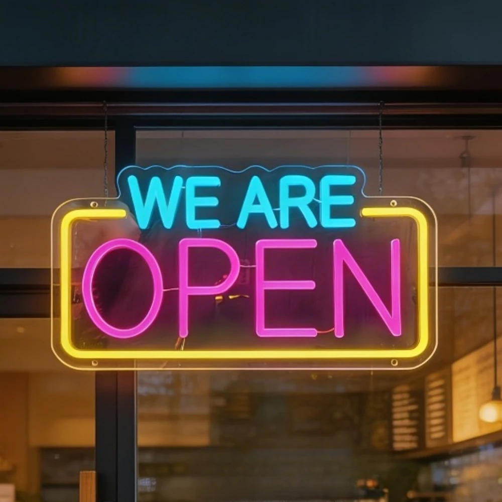 'WE ARE OPEN' Commercial Neon Sign with Multi-Colored LED Lights, Featuring The Words , It Is Suitable for Various Store Signage