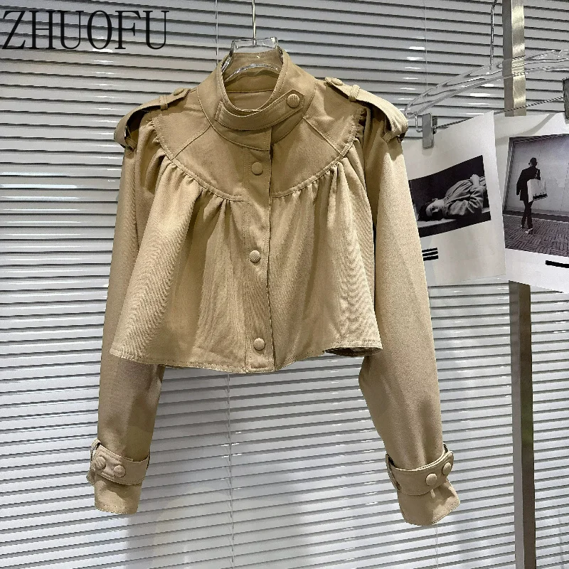 Retro Shoulder Strap Design Women's Long-sleeved Jacket 2026 Autumn New Khaki Sweet Cool Fashion Beveled Button Short Skirt Set