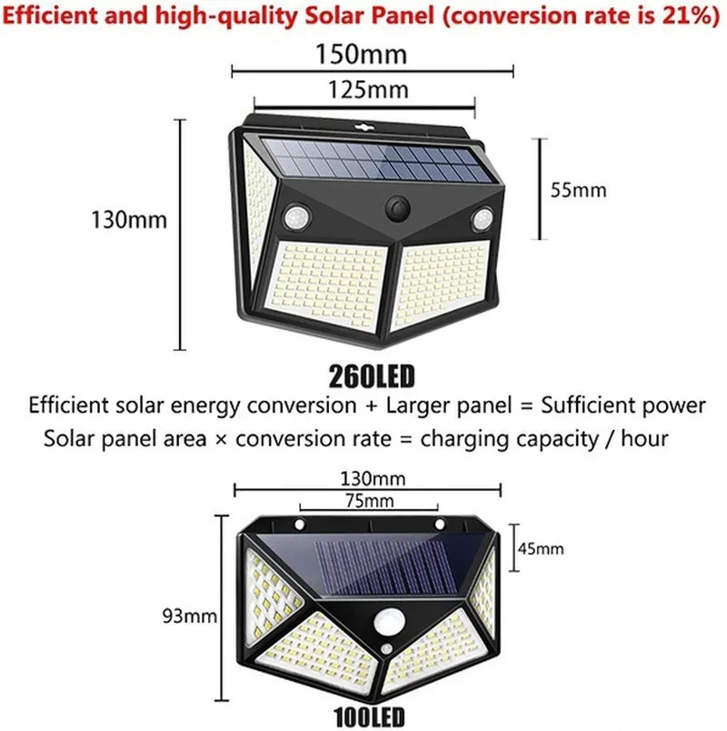 1/2/4/6/8Pcs 100/260 LED Solar Wall Lights Outdoor Solar Lamp PIR Motion Sensor Solar Powered Sunlight Street Light for Garden