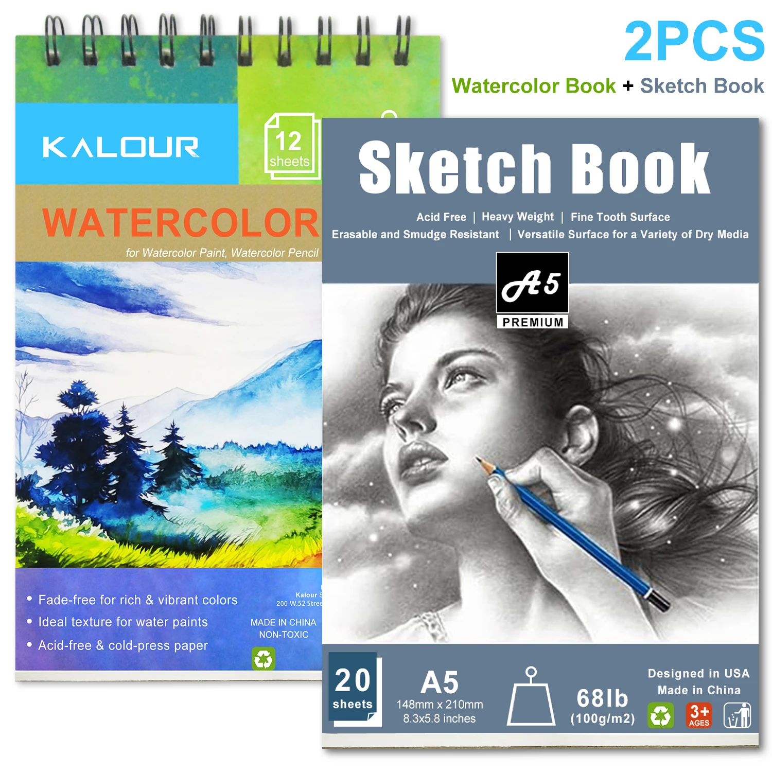 2 pcs/20 Sheet Thickened Spiral Sketchbook - Premium Quality Paper for Smooth Drawing - Perfect for Sketching,Doodling