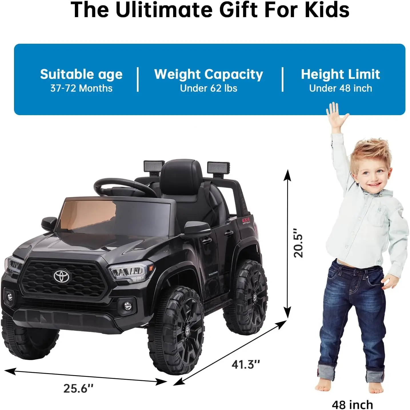 รถยนต์ของเล่นเด็ก 12V พร้อมรีโมทคอนโทรลสำหรับผู้ปกครอง ระบบกันสะเทือนแบบสปริง เข็มขัดนิรภัย สตาร์ทแบบนุ่มนวล ไฟหน้า LED สำหรับเด็กอายุ 3-6 ปี