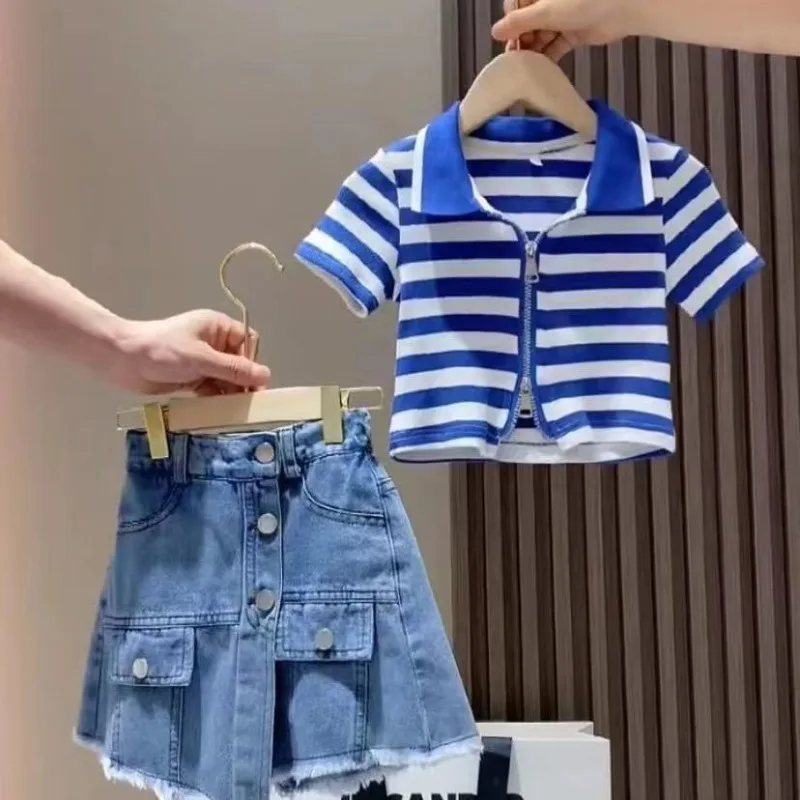 

4-10 Years Girls Summer Clothes Set 2 Pcs T-shirt And Short Skirt Suit Trend Children Costume Casual Kids Outfits Babys Clothing