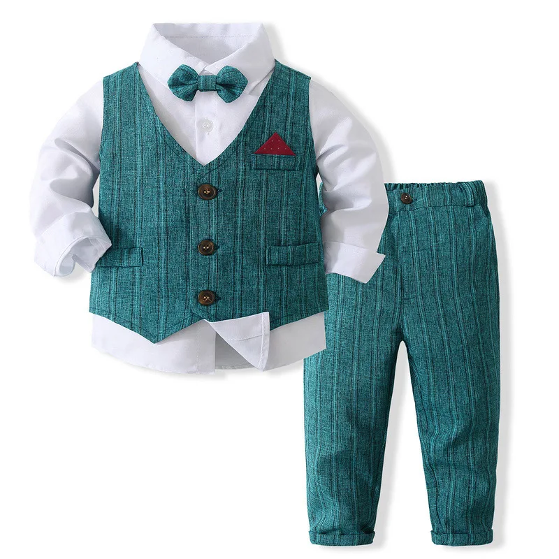 Baby Suit Birthday Clothes Gentleman Spring Outfits 1 2 3 4 5 Years Boys Party Suit Vest Pants 3PCS Sets Toddler Wedding Costume