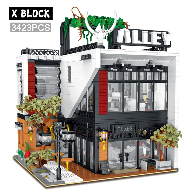 MOC-123898 Modern The Deers Milk Tea Shop Modular Architecture Model City Street View Building Block Toys for Children Boy Gifts