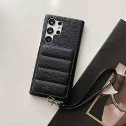 Luxury PU Leather Lanyard Wallet Case For Samsung For Galaxy S25 S24 S23 S21 S20 FE S22 Plus Note 20 Ultra A52 A53 A54