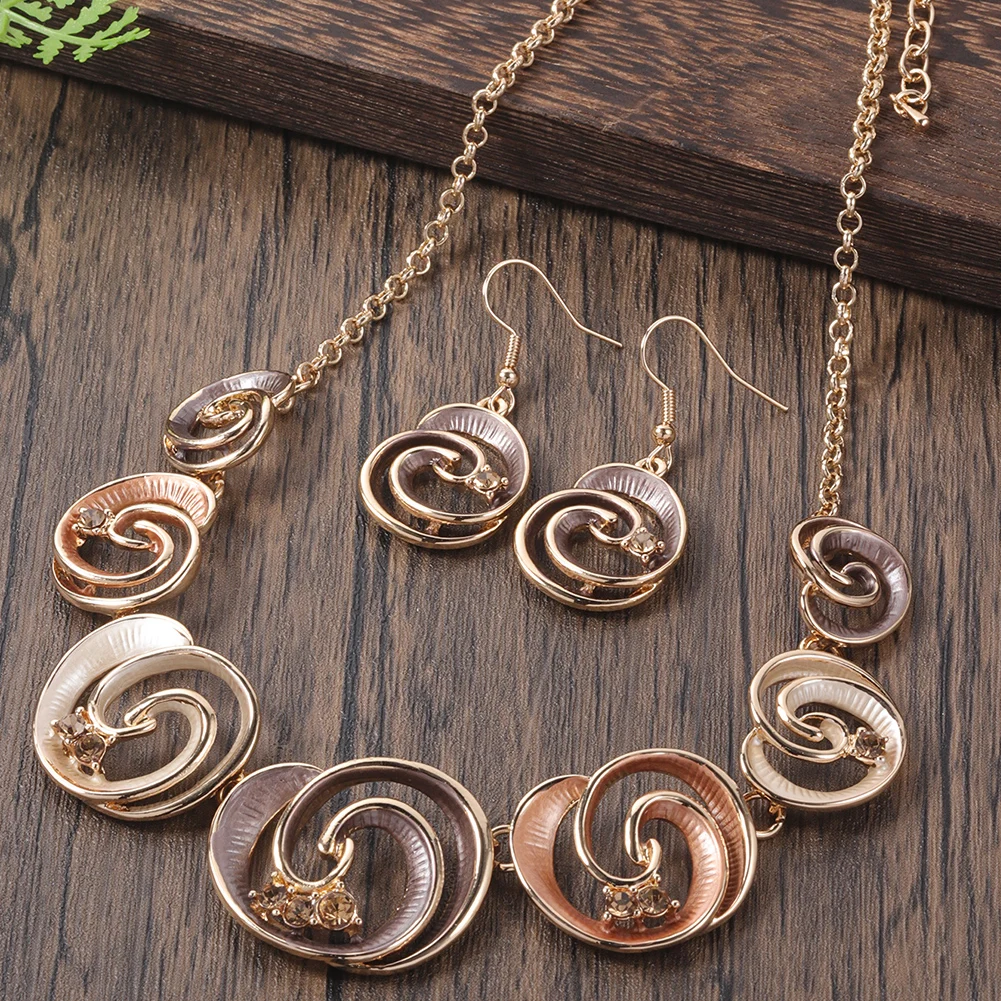 Fashion Drip Oil Geometric Necklace and Earrings Set for Women Accessories New Trendy Gold Color Jewelry Sets Party Gift