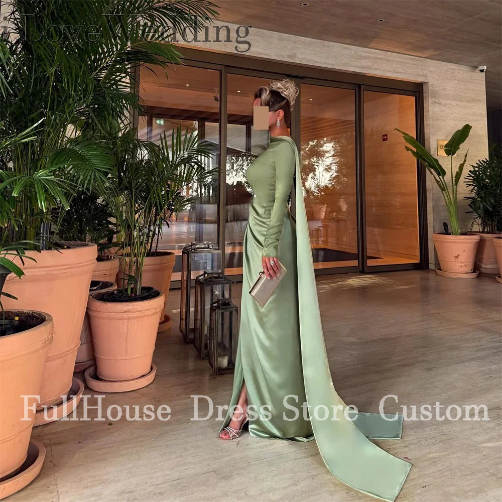 مناسبة مخصصة كلاسيكية س الرقبة الساتان مطوي فستان سهرة رسمي طول الأرض غمد حفلة موسيقية فستان الزفاف مع قطار Vestidos de #5