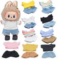 For 17cm Labubu Idol Dolls Leisure Doll Clothes Outfit Accessories for Labubu 10cm Cotoon Doll T-shirt Denim Shorts Set Clothing