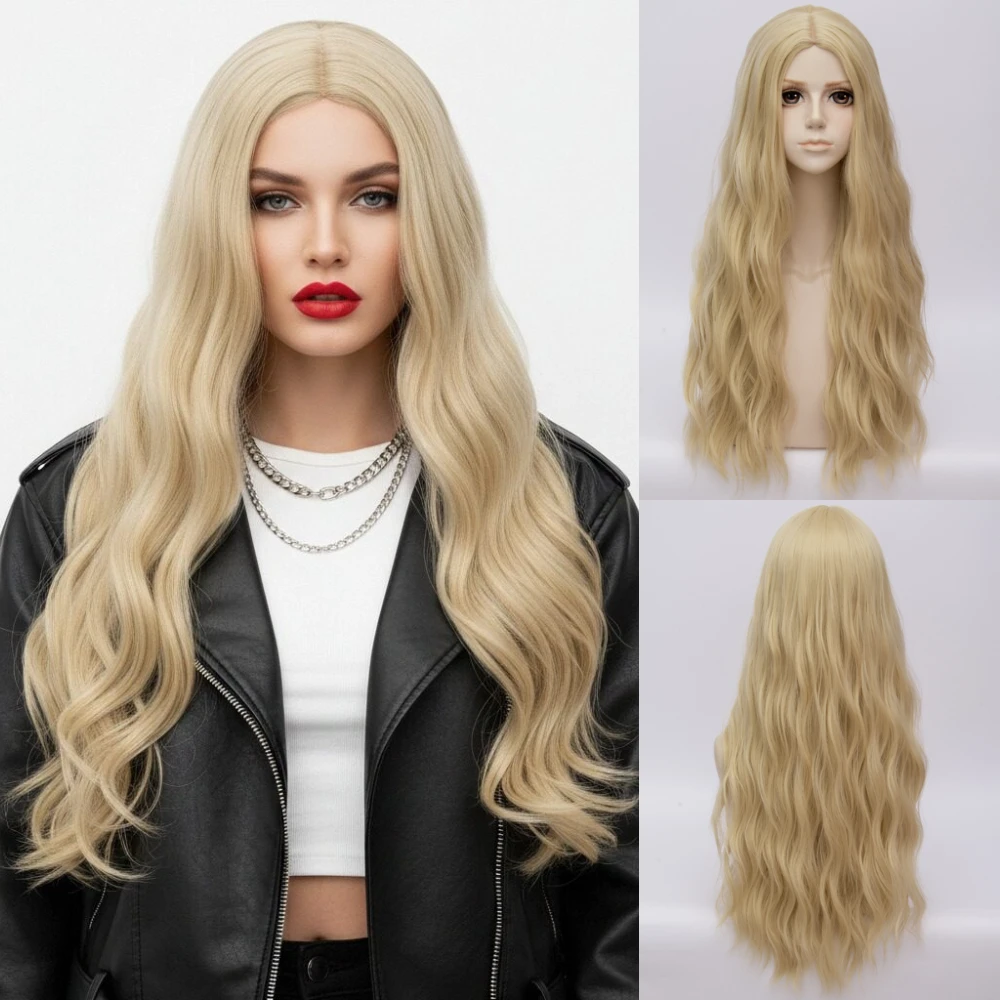 

Anime Game Cosplay Blonde Long Fluffy Waves Synthetic Wig Heat Resistant Women's Daily Party Wig