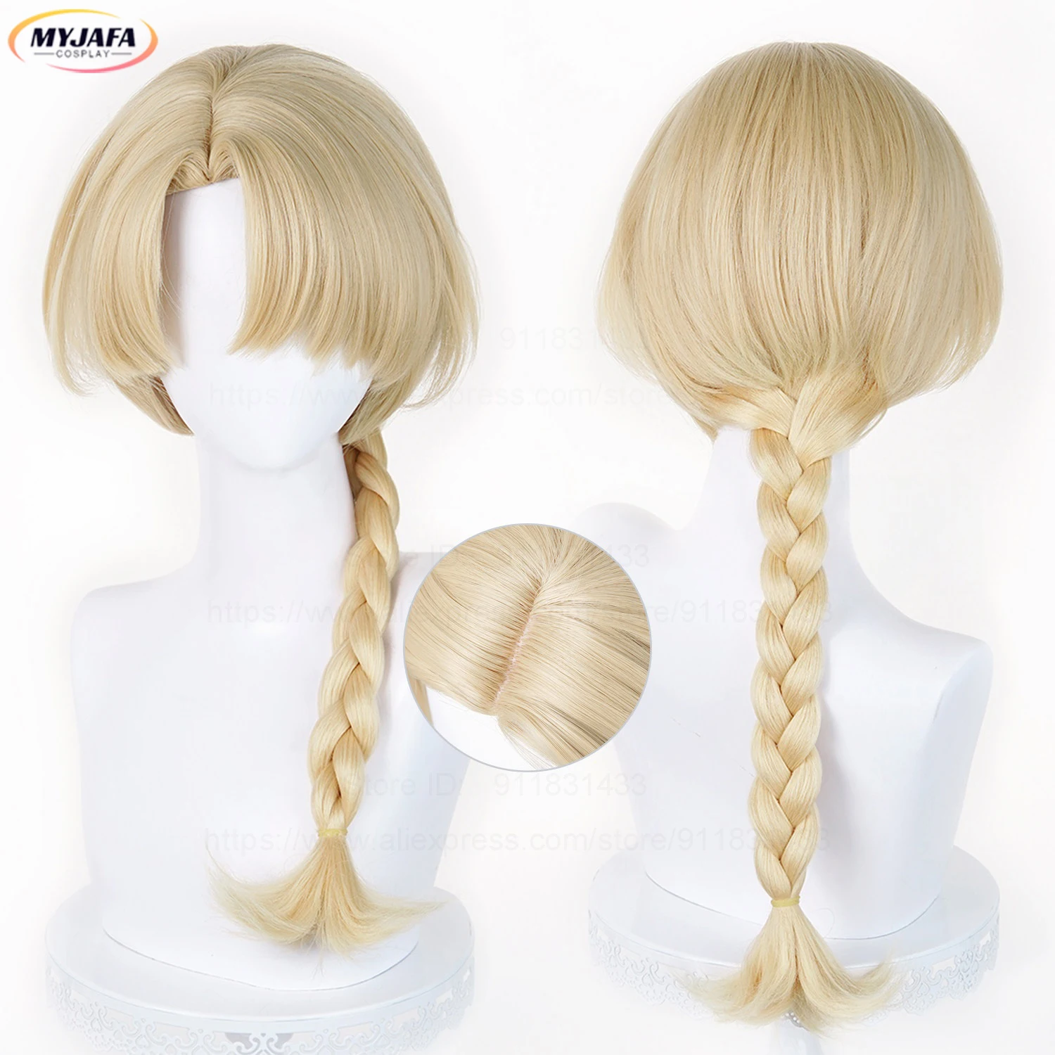 Perruque de cosplay Jeanne d'Arc Call Boy, 65 cm, blonde tressée, résistante à la chaleur, cheveux synthétiques, pour fête et anime + bonnet de perruque