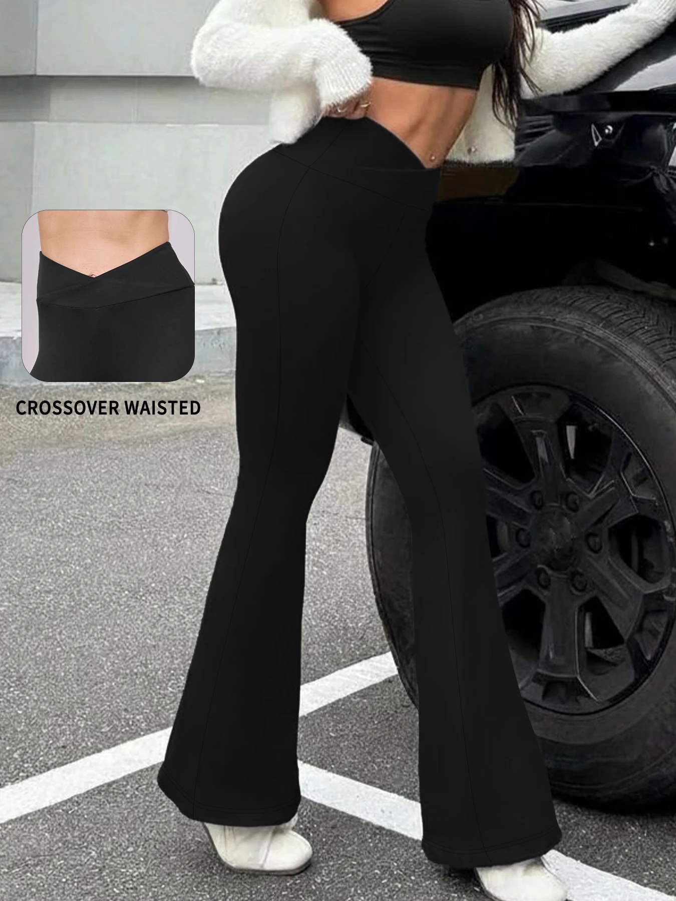 بنطال ضيق نسائي فائق النعومة وخصر عالي. قيعان جرس اليوغا للتحكم في البطن