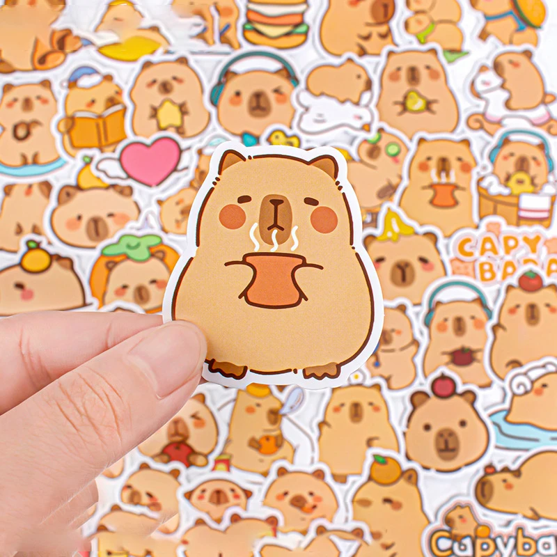 50 Stuks Schattige Cartoon Capybara Graffiti Stickers Creatieve Grappige Mode Decoratieve Plakboek Kleverige Telefoon Kind Stickers