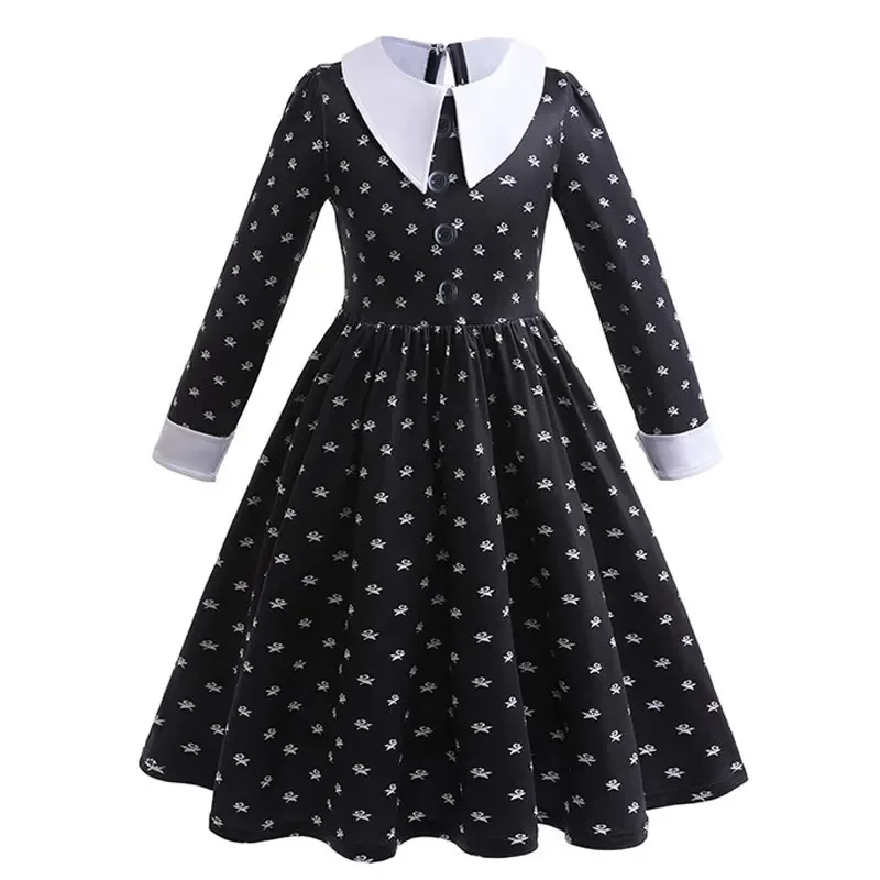 جديد ❤ 2025 أدامز لأزياء الهالوين فستان شعر مستعار وجوارب للفتيات زي رعب أسود ☆ ☆ ☆