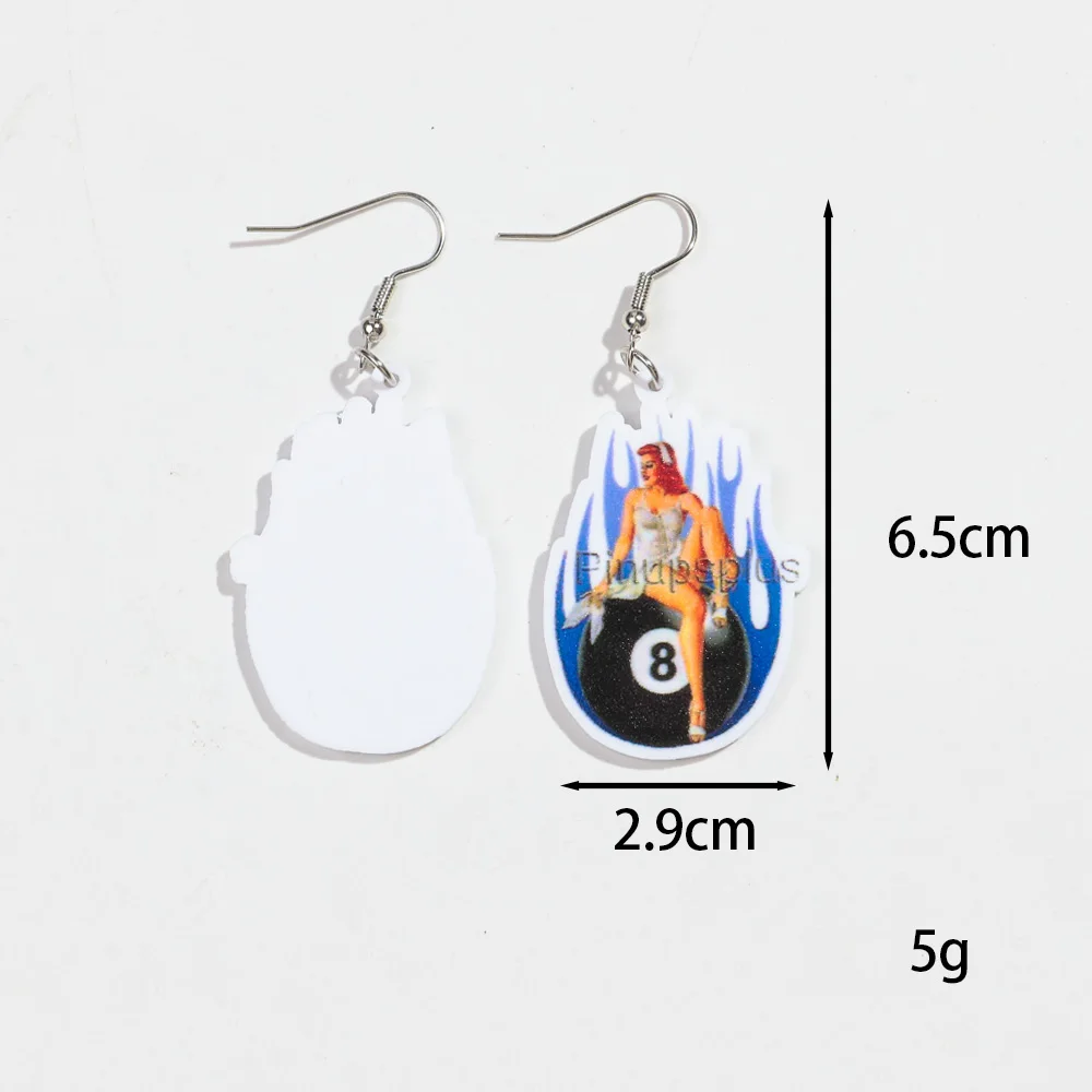 Sexy Billiard Black-8 Ball Girl Acrylic Earrings for Women New Cartoon Poker Cards Naked Lady Drop Earring Party Jewelry Gift