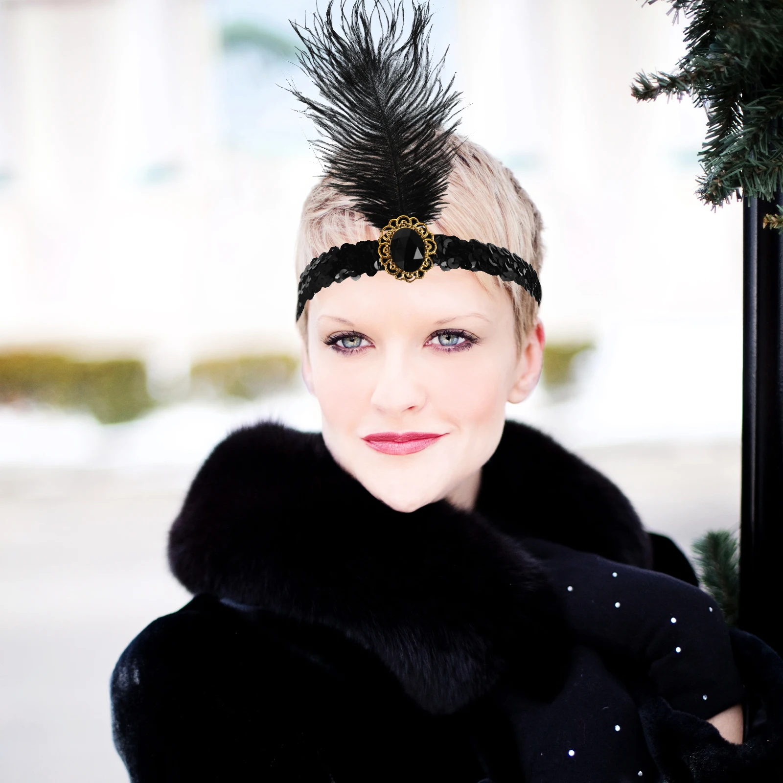 

Headpiece Black 1920S Flapper Style Sequin Vintage Hair Band For Women Girls Masquerade Wedding Party Costume