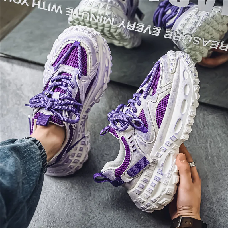 Design Purple Height Increasing Shoes Men Breathable Thick Bottom Men's Casual Sneakers Hip Hop Rock Style Platform Sport Shoes