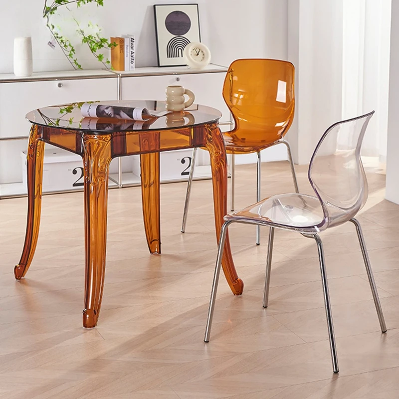 Scandinavian Acrylic Dining Chair Metal Legs Balcony Seat Minimalist Backrest Restaurant Chair Space-Saving Home Kitchen Chairs