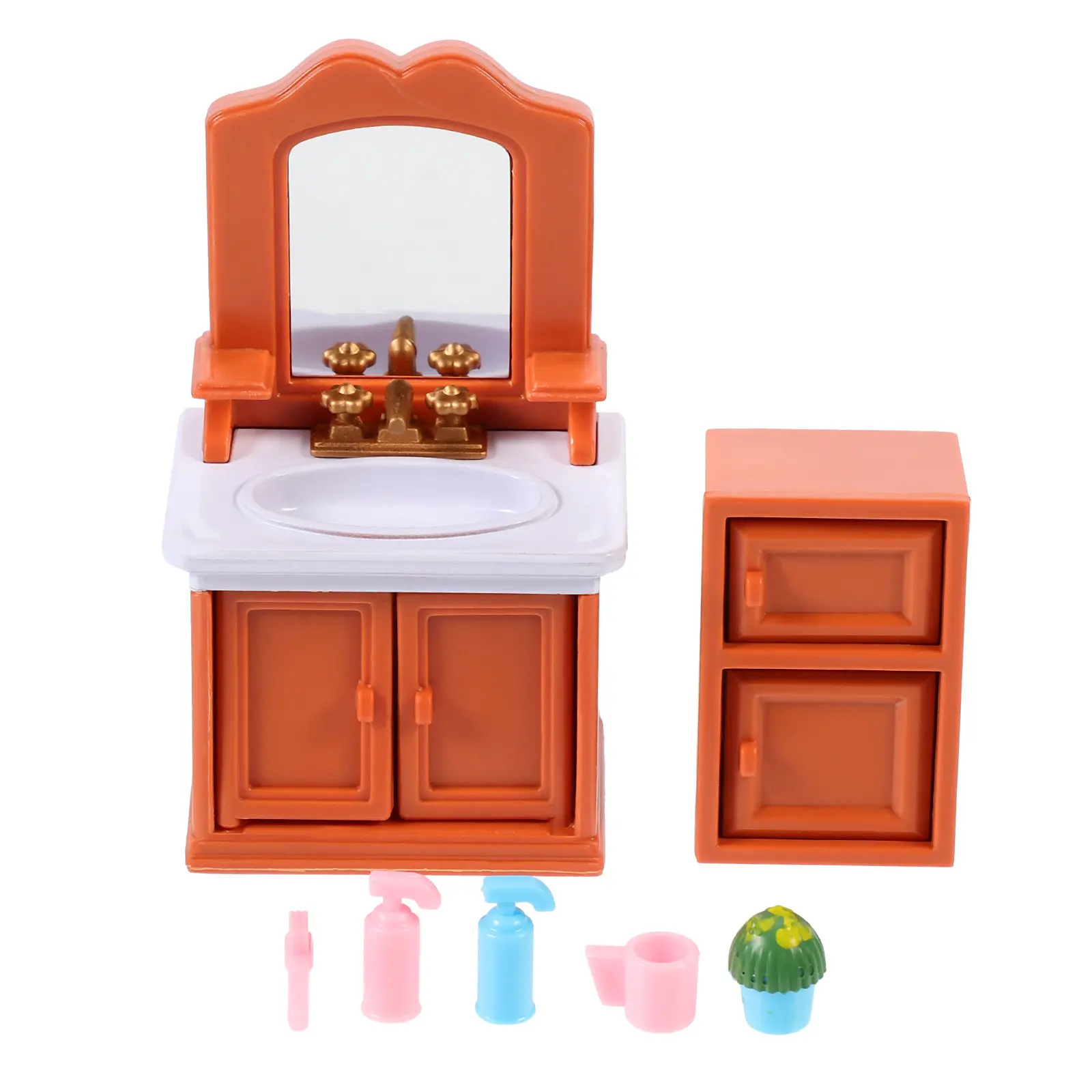 

3Pcs Mini Toilet Bathroom Furniture Set Compact Sturdy Miniature House Accessories Kids Playroom Decoration Mini Home Furniture