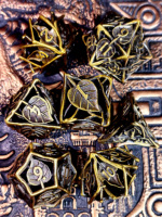 DnD Metal Dice Set - 7 Piece Zinc Alloy Copper Leaf Pattern, Gold Lettering, for Tabletop RPG & Dungeons and Dragons